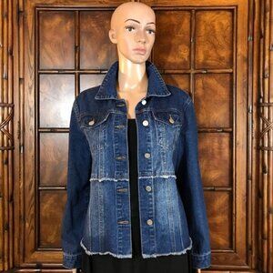 Fringe Peplum Hem Medium Wash 100% Cotton Denim Jacket